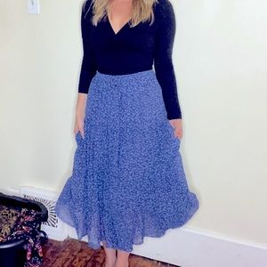 Aerie Blue Leopard A-Line Skirt M